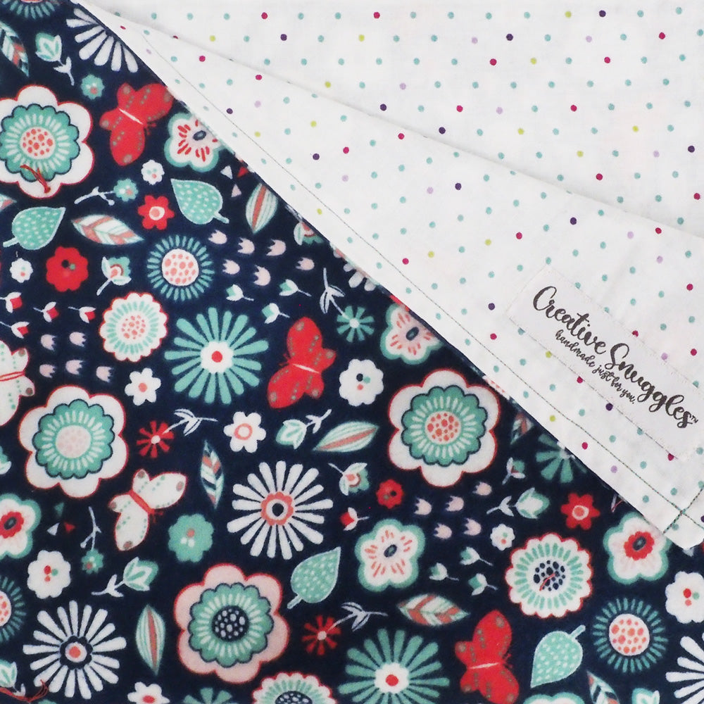 Aqua-Red Flowers & Butterflies - Dots